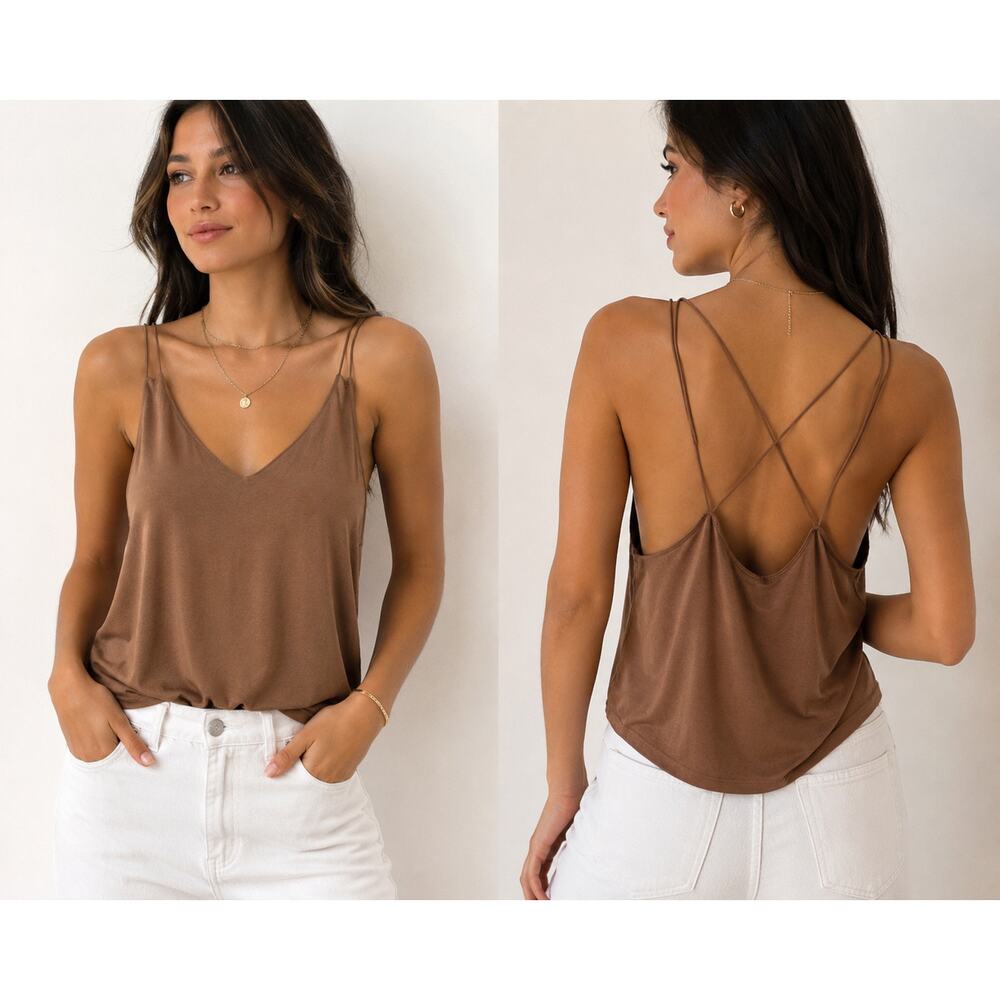 Gaze Brown Strappy Cross Back Tank Top Size Medium